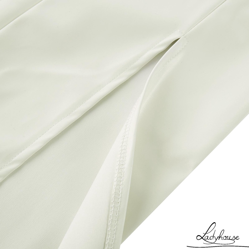 Quần da lưng cao màu trơn xẻ tà thời trang cho nữ