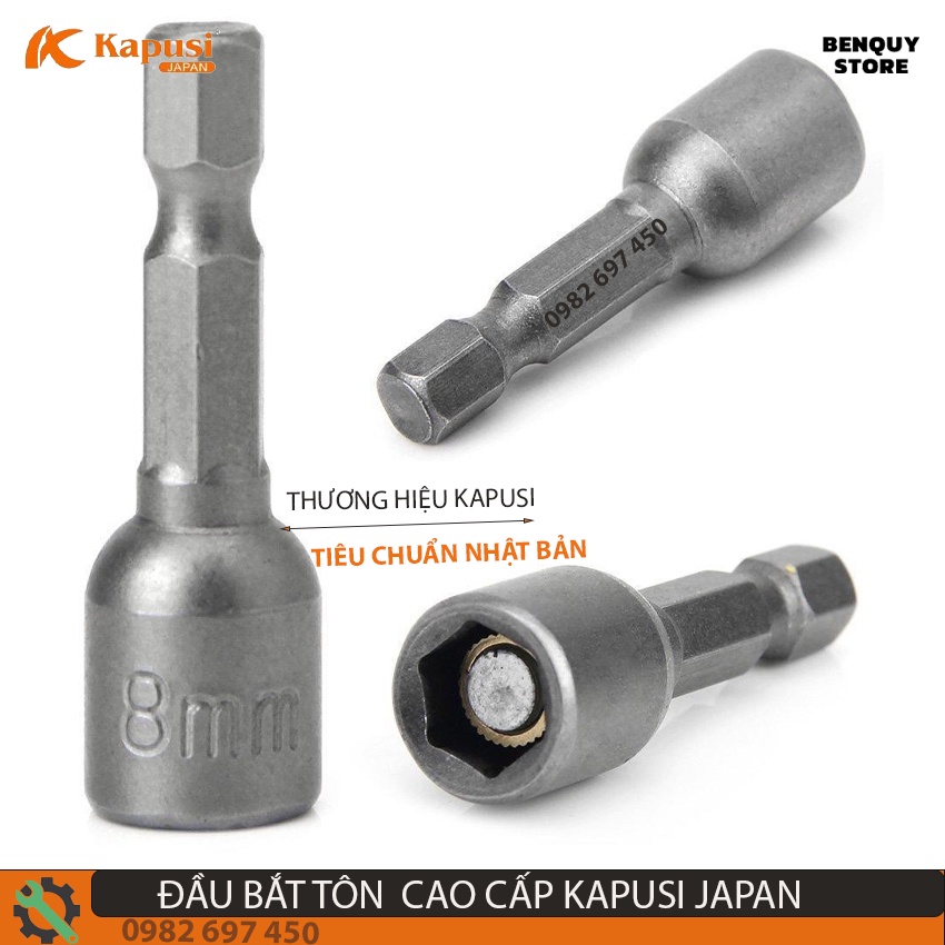 ĐẦU BẮN TÔN CAO CẤP 8MM KAPUSI JAPAN - ĐẦU CHỤP BẮT VÍT TÔN. HỘP 10 CHIẾC CHIỀU DÀI 65MM. CÔNG NGHỆ NHẬT BẢN.