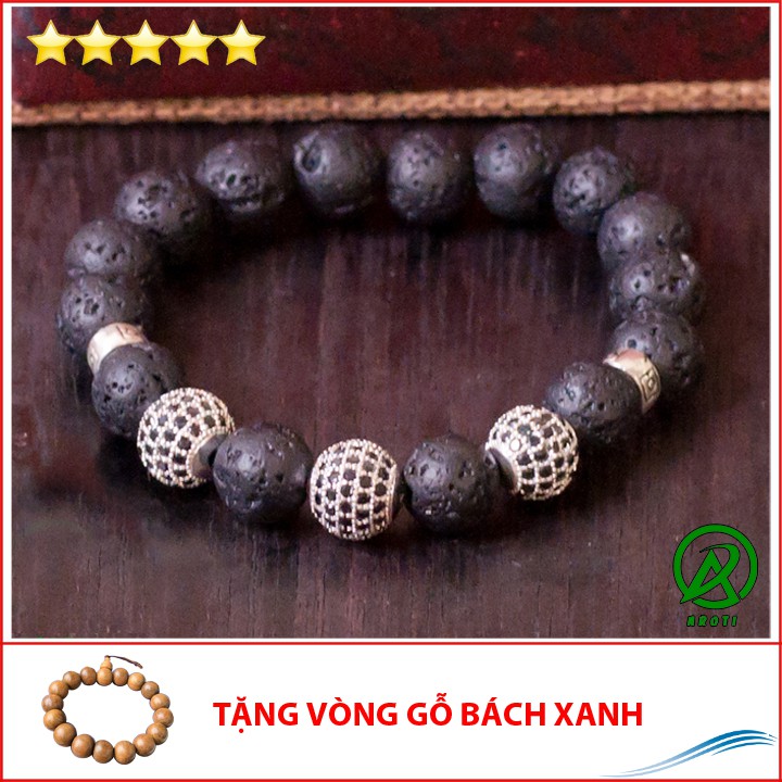 V223-10 Vòng tay nam đá núi lửa độc đáo 10 ly - 3CKD V223-10(GB)-Kèm Vòng Gỗ Bách Xanh