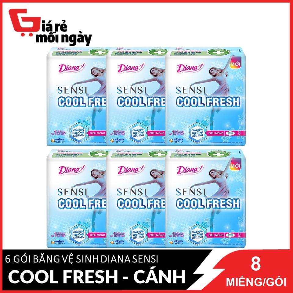 Combo 6 Băng Vệ Sinh Diana Cool Fresh Siêu Mỏng (Gói 8 Miếng)