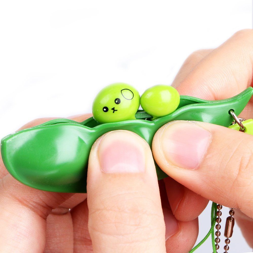 ❤LANSEL❤ Funny Squeeze Bean Trinkets Stress Relieve Key Chain Cute Extrusion Fidget Toy Soybean Green Phone Charm