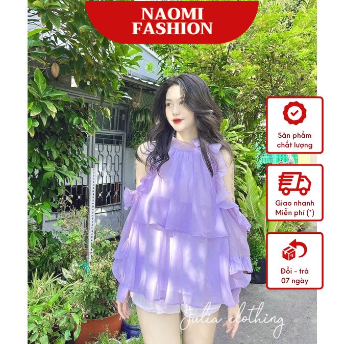Áo Bèo Cổ Yếm Tay Rơi Hai Màu Trắng Tím - Naomi Fashion