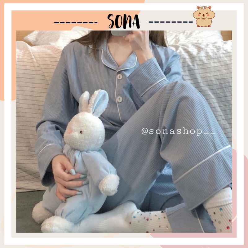 Bộ đồ ngủ/ Pijama nữ dài tay thiết kế đơn giản, thanh lịch và trẻ trung SN42