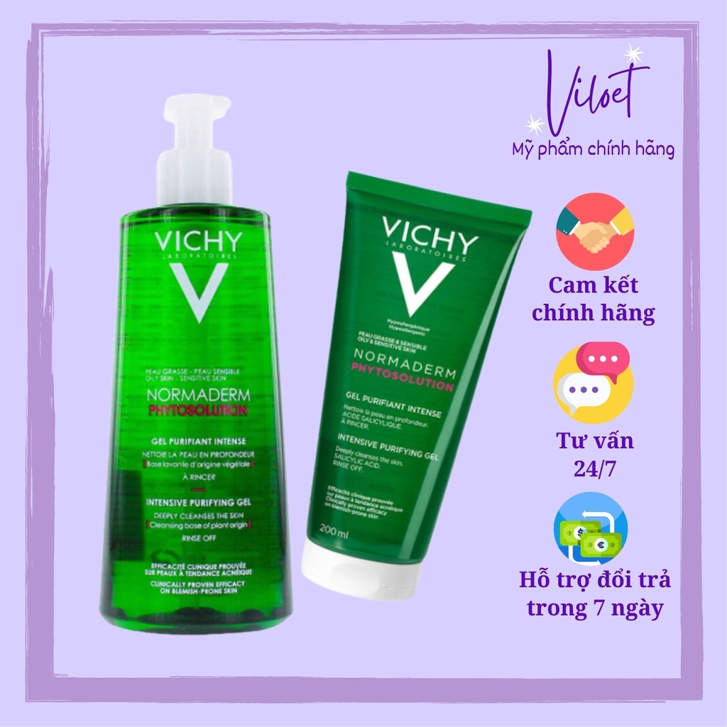 Sữa rửa mặt Vichy dạng gel cho da hỗn hợp nhạy cảm, loại bỏ dầu, bụi bẩn - Shop Viloet
