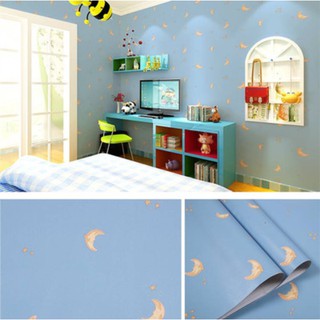 [FREE_SHIP] Giấy dán tường cuộn 10m mặt trăng xanh - 10m decal dán tường mặt trăng xanh có keo sẵn