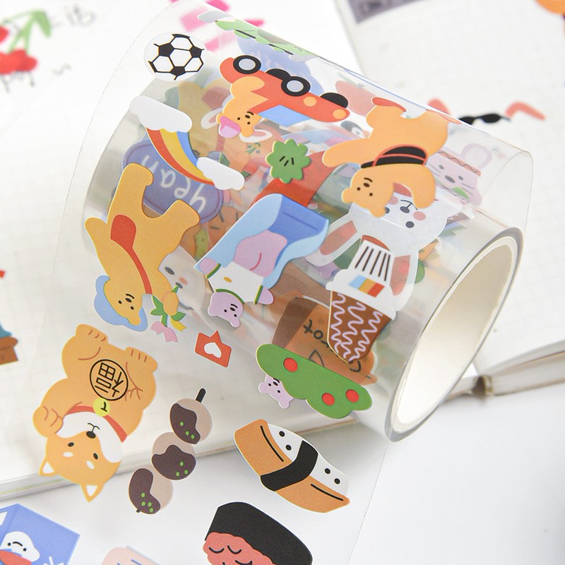 Washi tape gấu dễ thương nhiều màu sắc băng keo trang trí nhật ký họa tiết không thấm nước