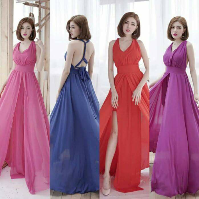 Đầm maxi đan dây lưng