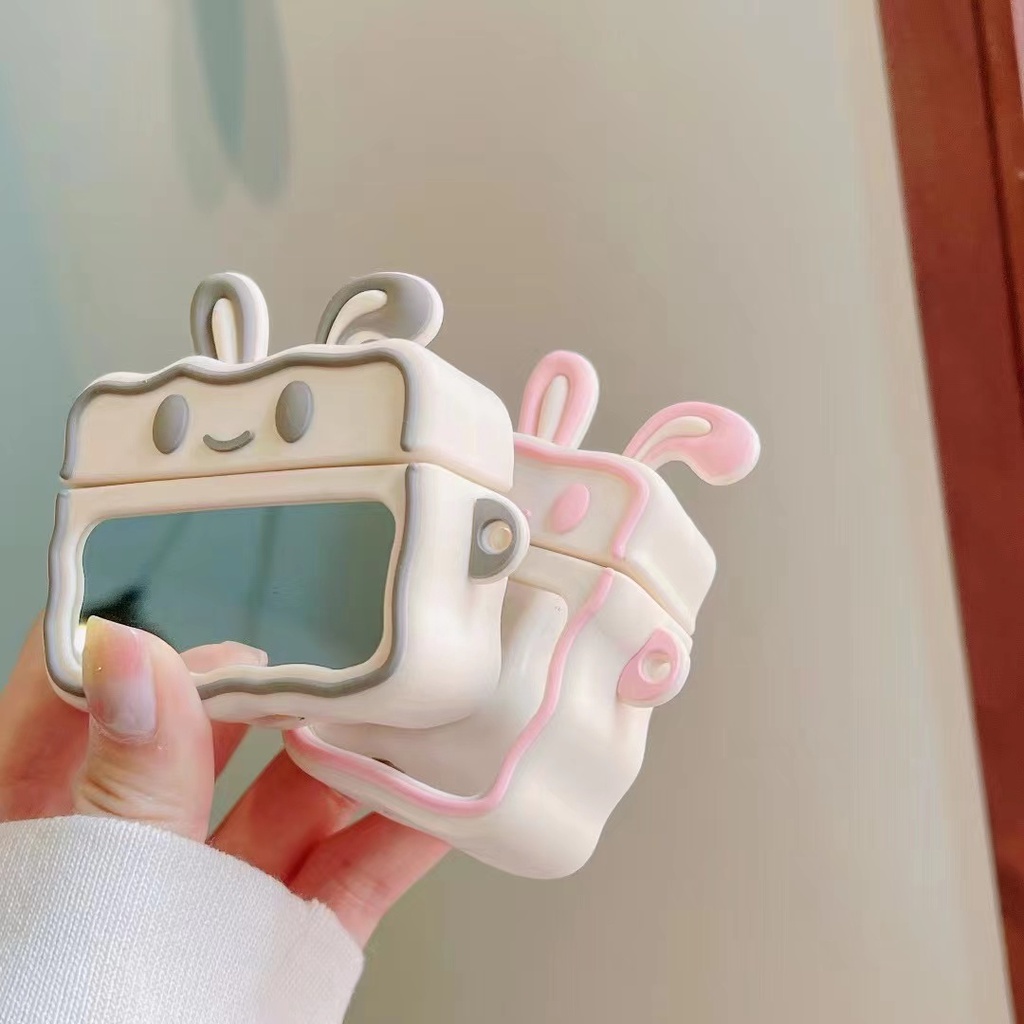 Vỏ Bảo Vệ Hộp Sạc Tai Nghe airpods Pro 1 / 2 / 3 Bằng Silicon Hình Chú Thỏ Hoạt Hình Tráng Gương Dễ Thương