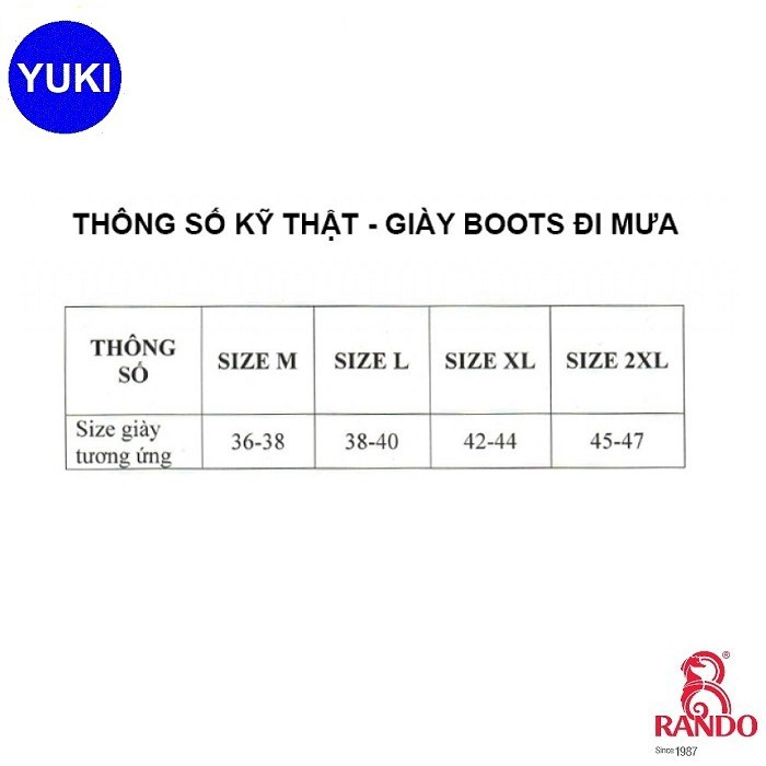 Giày Boot Đi Mưa RANDO OBPS04 YuKi MiSe Phân Phối Chính Hãng💯