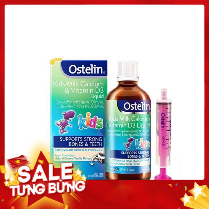 Canxi Nước Khủng Long Ostelin Kids Milk Calcium & D3 Liquid Úc (90ml)  Cho Trẻ Từ 7 Tháng Tuổi