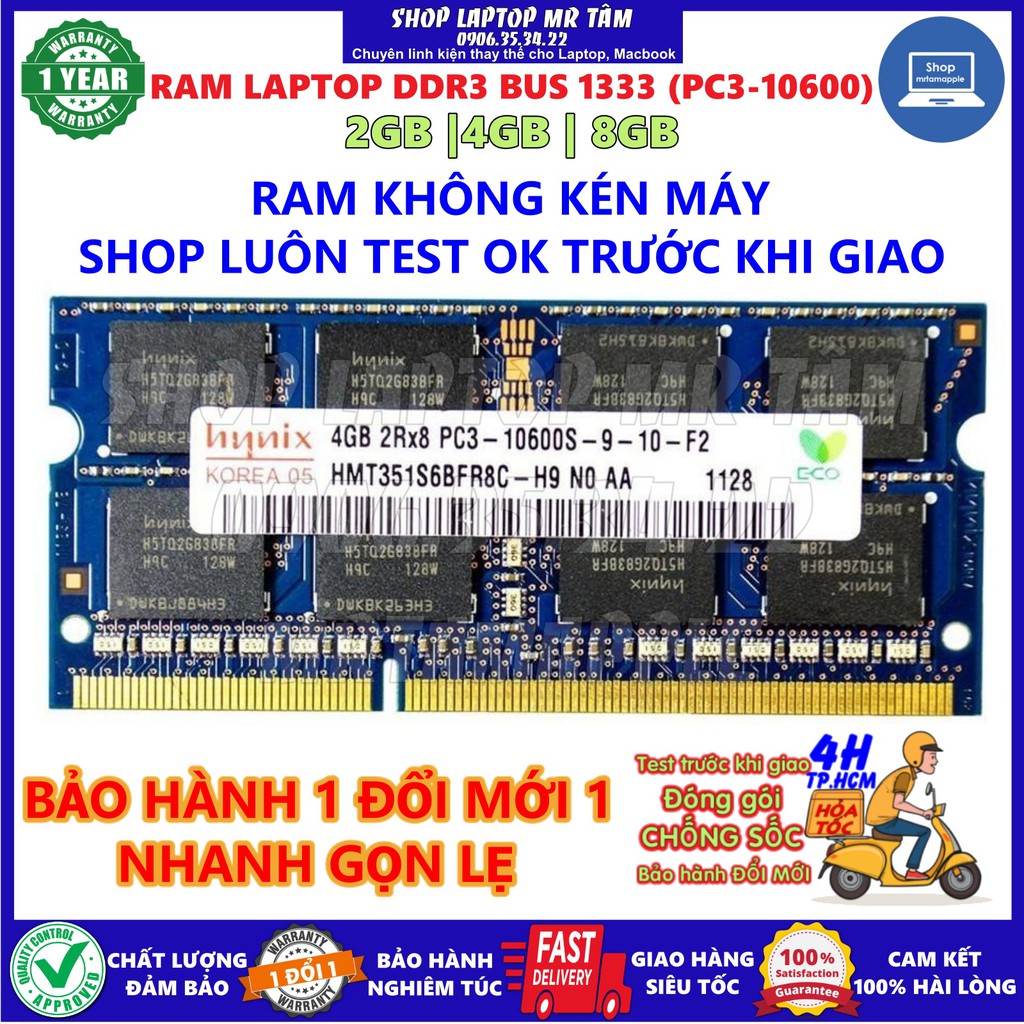 RAM LAPTOP DDR3 2GB, 4GB, 8GB - BUS 1333 (PC3 10600) Zin Tháo Máy Chính Hãng