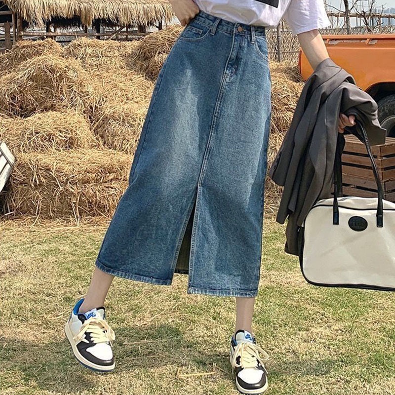 Chân váy jean IELGY dáng chữ A lưng cao thời trang dành cho nữ