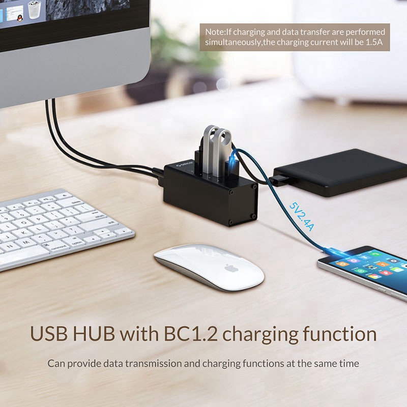 [ORICO] HUB nhôm 4 cổng USB3.0 Siêu tốc với Bộ đổi nguồn Thiết bị kết nối đa cổng cắm（A3H4-V2)