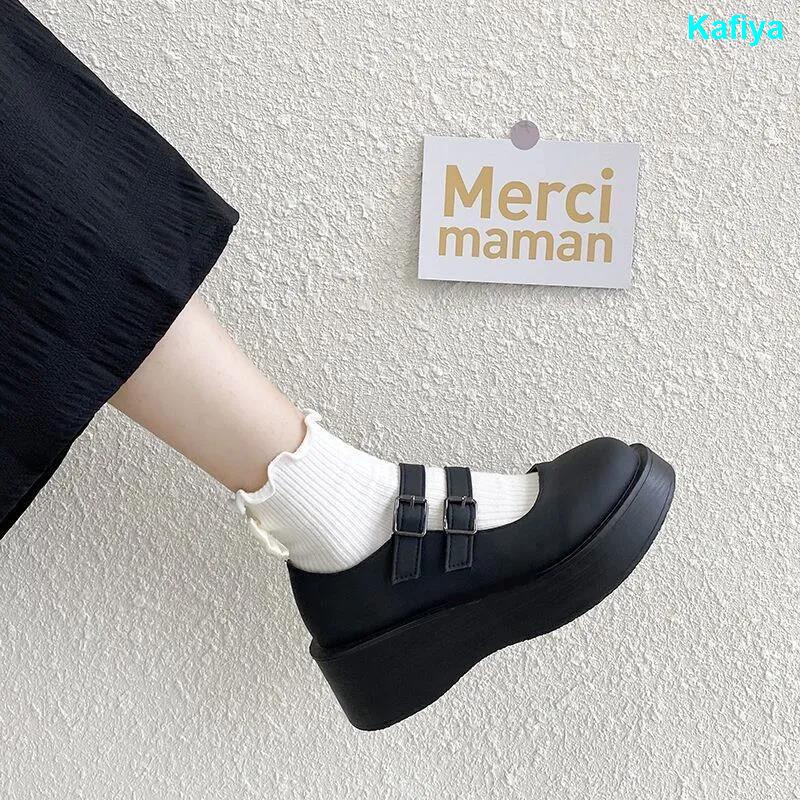 Đáy dày tăng chiều cao một khóa từ Lolita Nhật jk Mary Jane giày da nữ