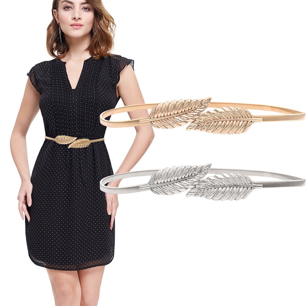 SmileFairyCC【COD &amp; Hàng Có Sẵn】Dây Thắt Lưng Kim Loại Co Giãn Hình Chiếc Lá Thời Trang Cho Nữ