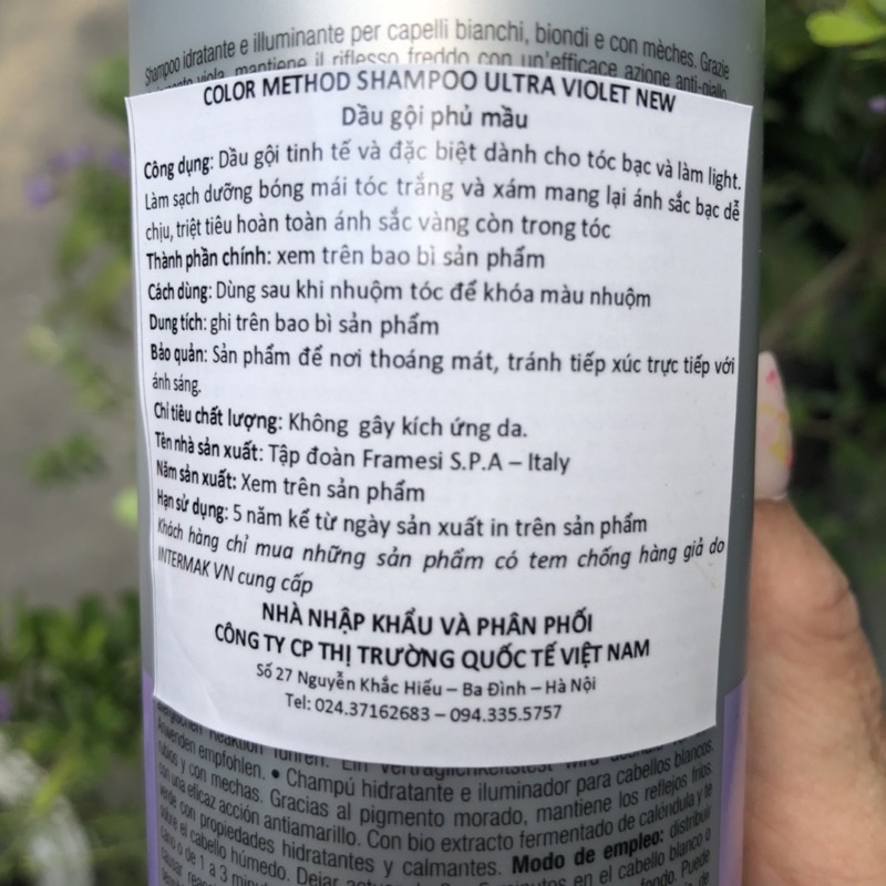 Dầu gội tím cho tóc nhuộm bạch kim và tóc nhuộm light Framesi COLOR METHOD SHAMPOO ULTRA VIOLET 400ml