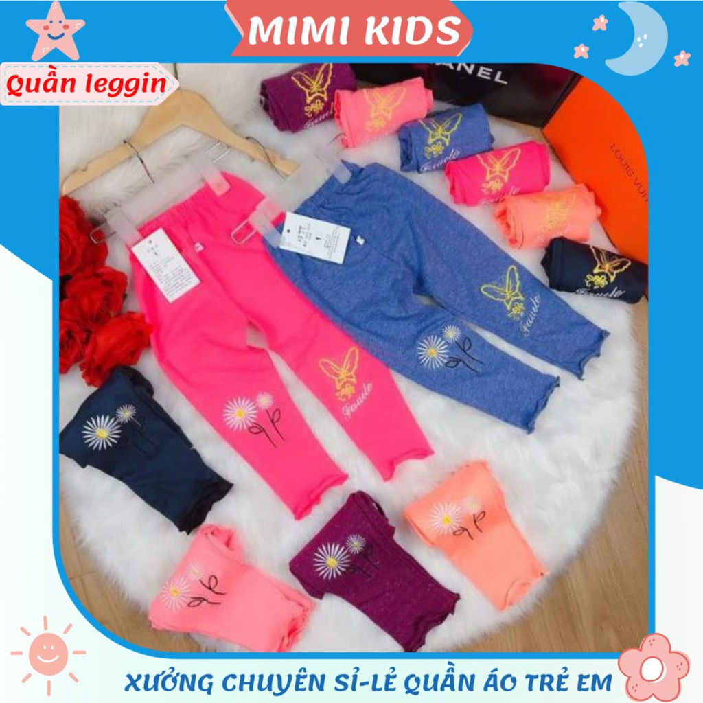 Quần dài quần leggin bé gái chất cotton 4 chiều in hình Bạch Tuyết & ❤ hoặc thêu hình cúc họa mi & 🦋🦋 cho bé 7-20kg