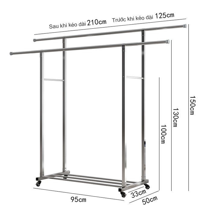 Giàn Phơi Quần Áo Inox 2 Tầng, thanh đôi Cao Cấp (234)