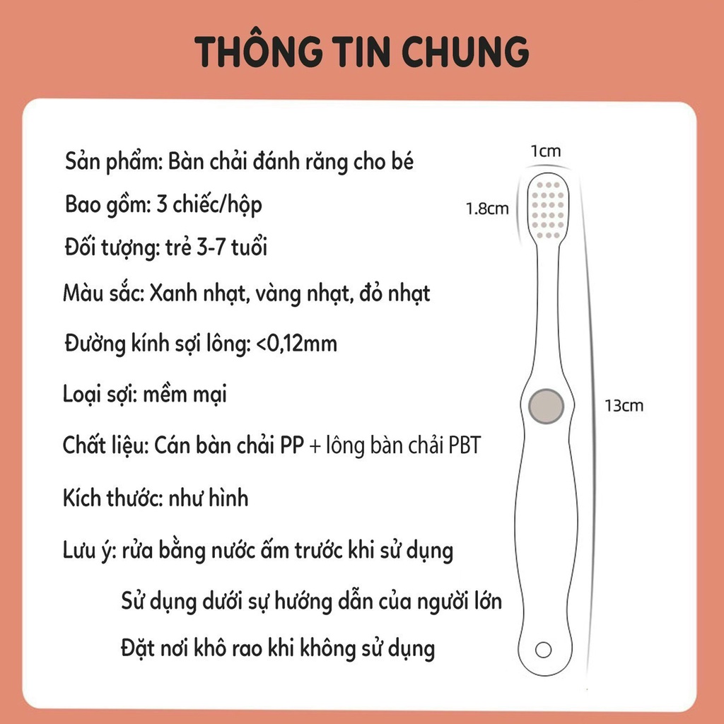 Set 3 Chiếc Bàn chải đánh răng Kichi mềm mại cho bé 3-7 tuổi