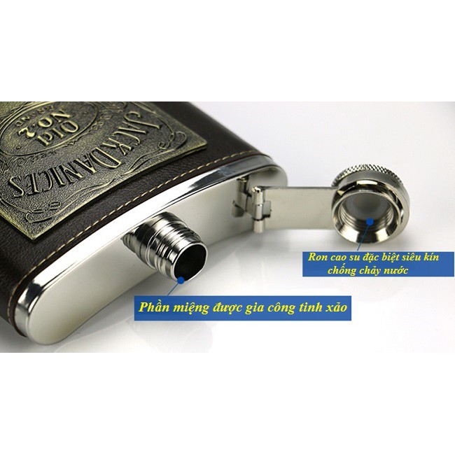 Bình đựng rượu inox bỏ túi Honest 8oz , bọc da Jack