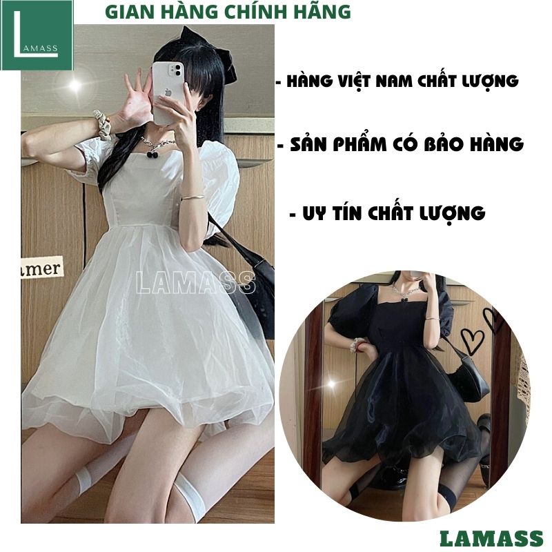Váy babydoll công chúa voan 2 lớp mầu đen và mầu trắng tiểu thư dễ thương đầm dự tiệc -LAMASS