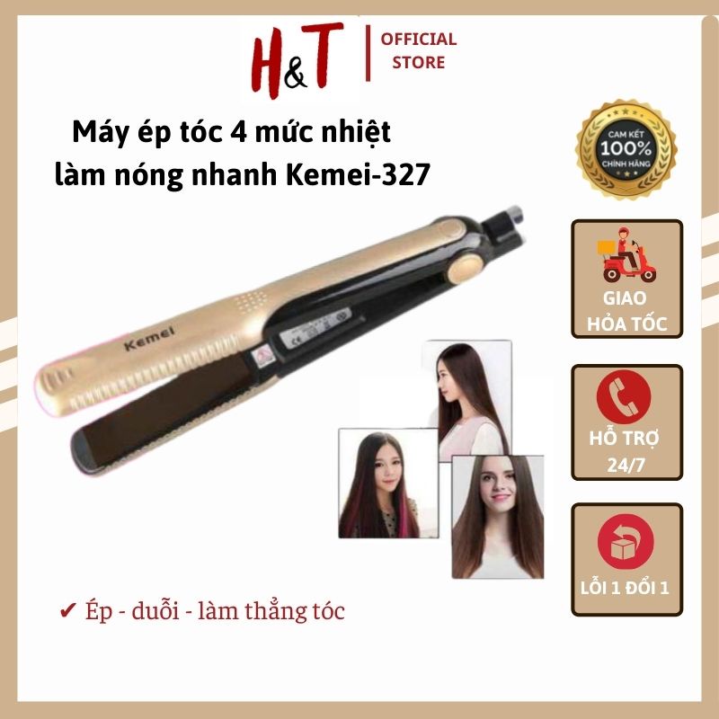 Máy ép, duỗi ,làm thẳng tóc mini giá rẻ làm nóng nhanh ,chuyên nghiệp với 4 mức chỉnh nhiệt Kemei KM 327