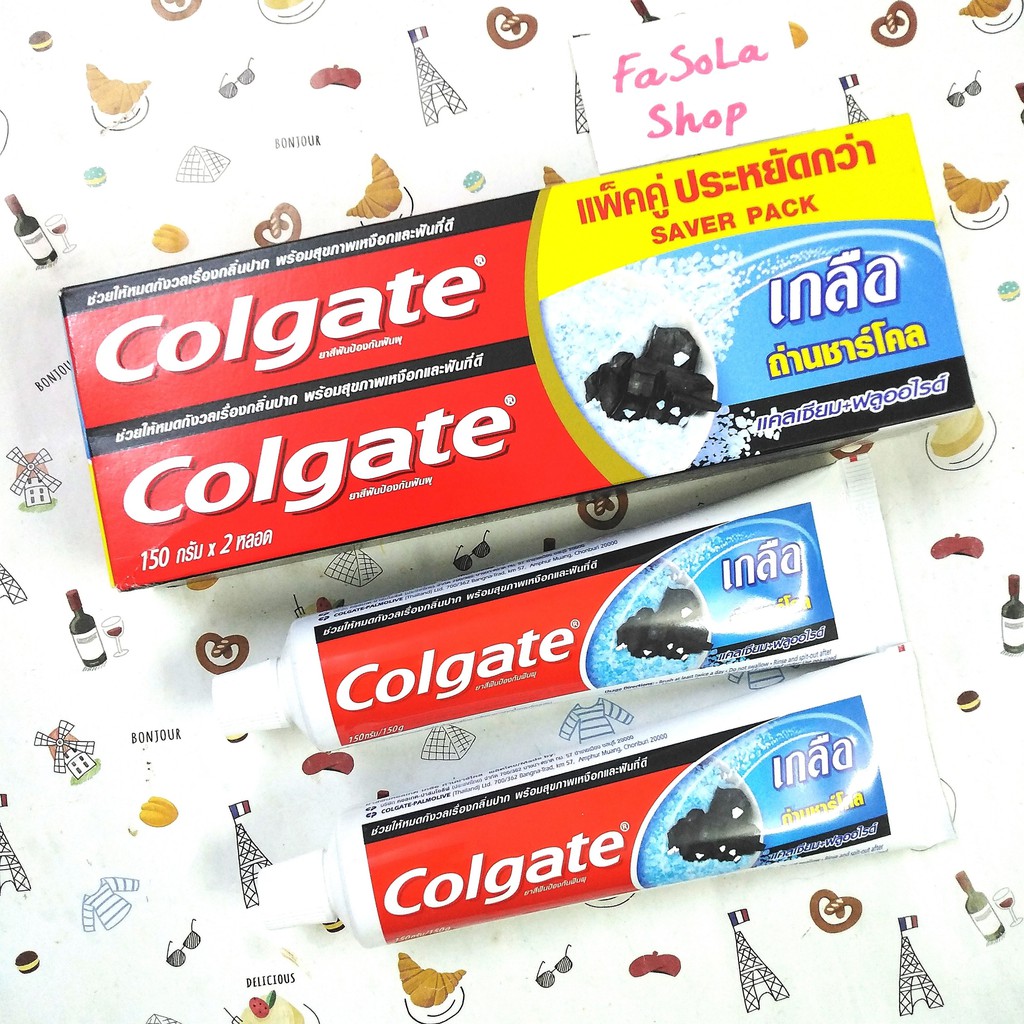Kem đánh răng Colgate Thái Lan tuýp 135g/150g muối than hoạt tính bạc hà trắng răng toothpaste salt charcoal thailand