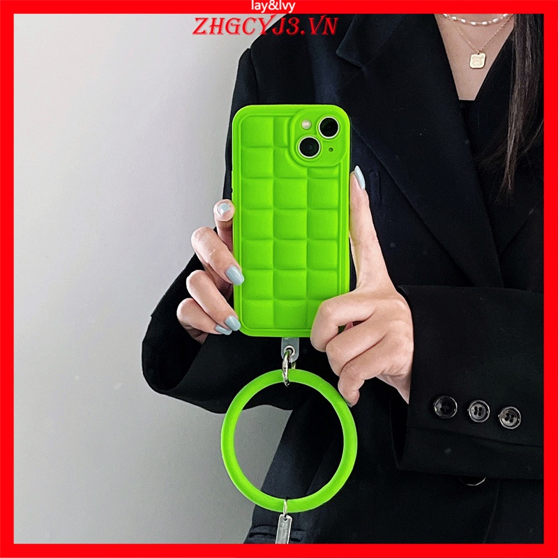 Ốp Điện Thoại IMD Silicone Hình Vuông Màu Xanh Lá Dạ Quang Hoạt Hình Cho IPhone13 13ProMax 12 12ProMax 11 11Promax 7Plus XS Max XR 11pro