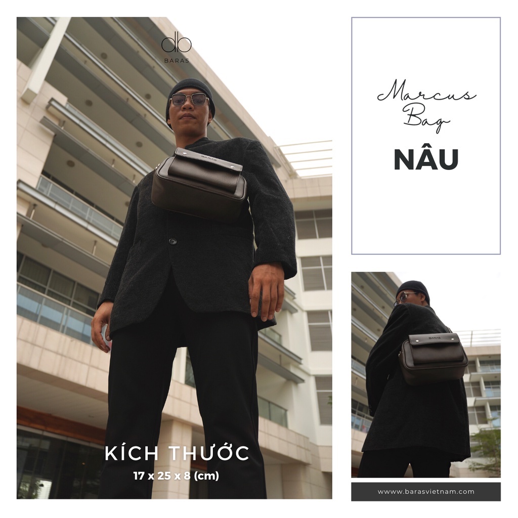 Túi Đeo Chéo da Nam Nữ - Marcus Bag màu Nâu - Túi đeo ngực da chống nước