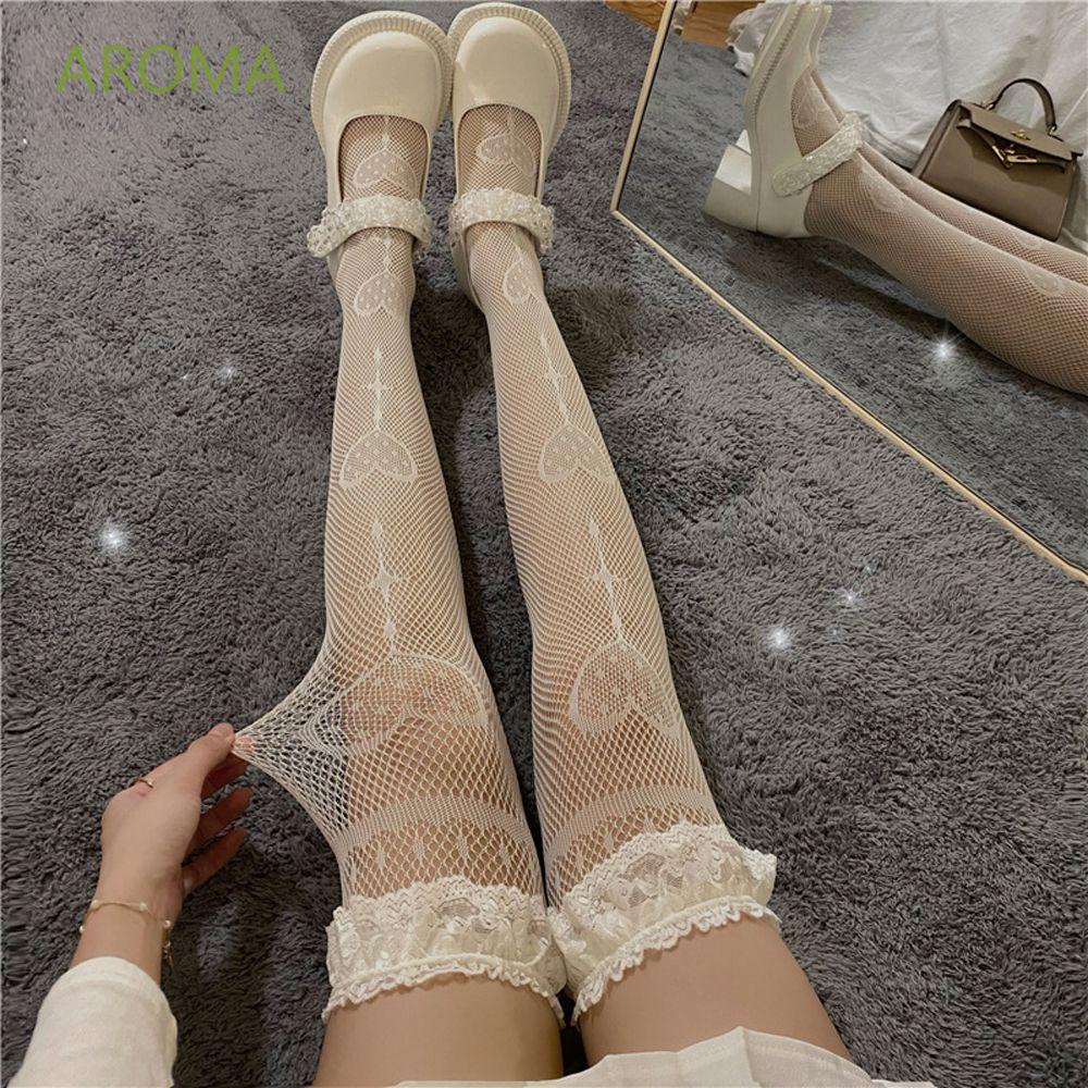 Vớ cao trên đầu gối vải lưới dệt kim rỗng phong cách Hàn Quốc Lolita thời trang đường phố cho nữ