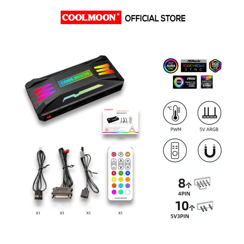 Bộ Hub Coolmoon PA-1 Đổi Màu Theo Nhạc Dùng Cho Fan Led RGB Có Điều Tốc PWM - Màu Đen / Trắng