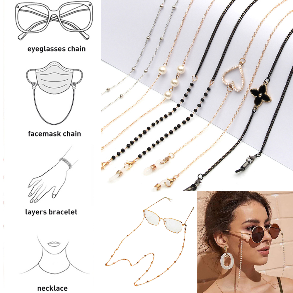 Dây đeo mắt kính đính ngọc trai giả thời trang unisex