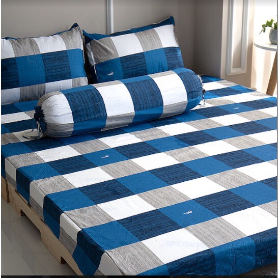 Drap Cotton 100% Thắng Lợi chính hãng Mẫu Ô Vuông Xanh Dương IN LOGO THẮNG LỢI vệ sinh dễ dàng.