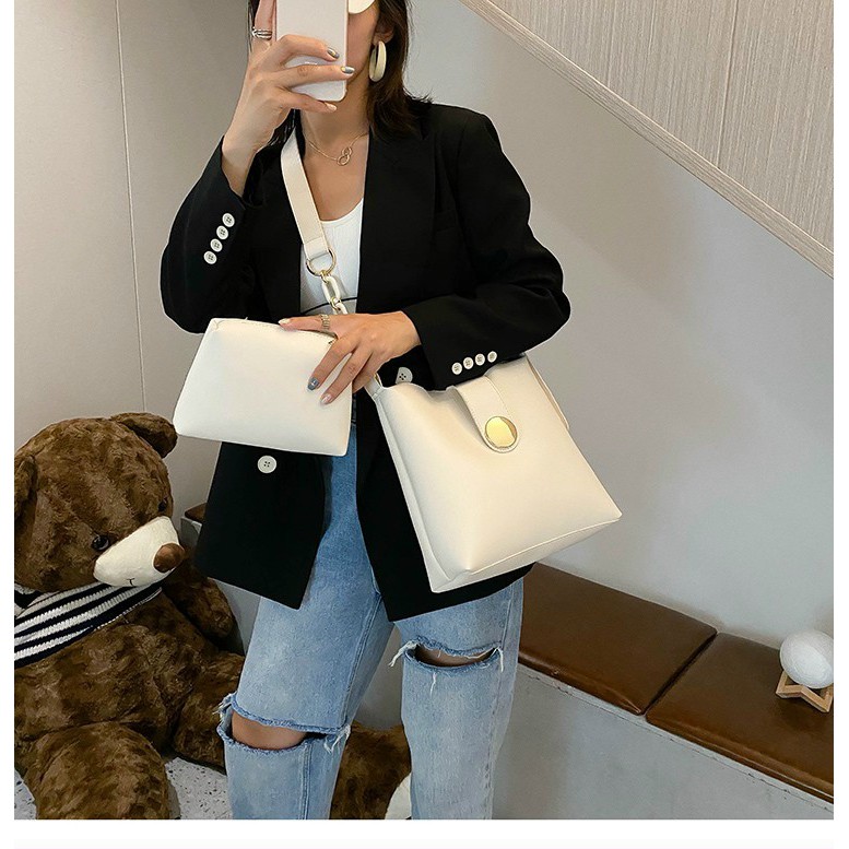 ❤️ XẢ KHO ❤️ Túi tote da cao cấp + kèm ví nhỏ phong cách/ Túi XÁCH đeo vai khóa tròn vừa vở đi học ĐI LÀM DU LỊCH