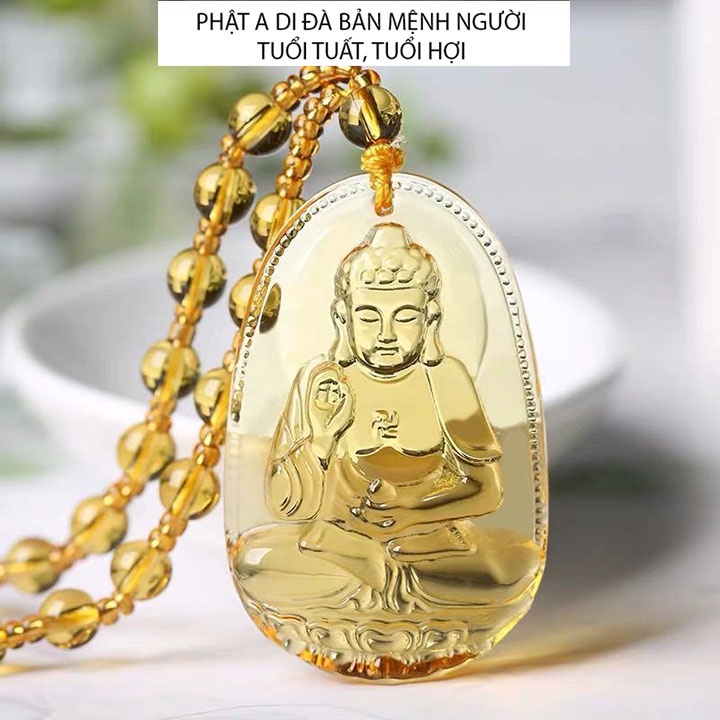Chuỗi hạt đeo cổ mặt phật A Di Đà size 4.7cm x 3cm nhiều màu - Phật bản mệnh người tuổi Tuất, tuổi Hợi-Tặng kèm theo dây
