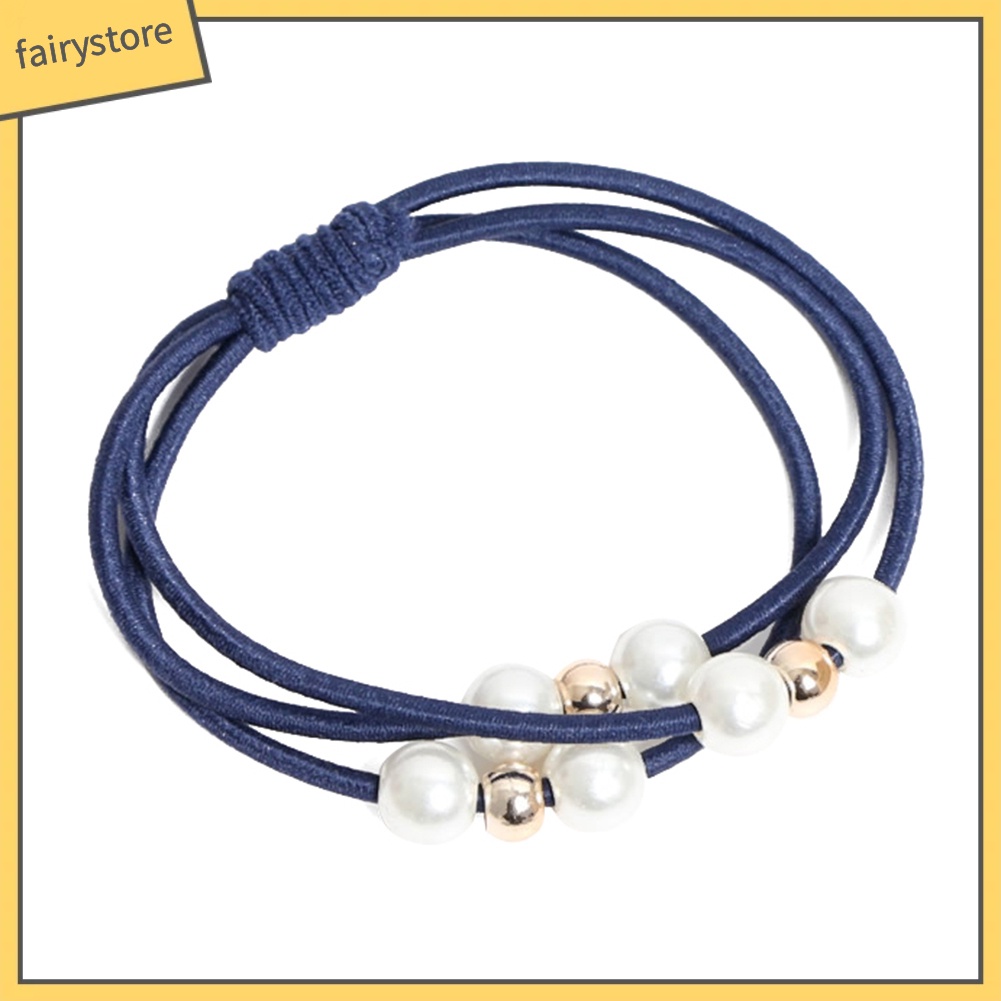 Dây thun cột tóc đính ngọc trai nhân tạo phong cách nữ tính