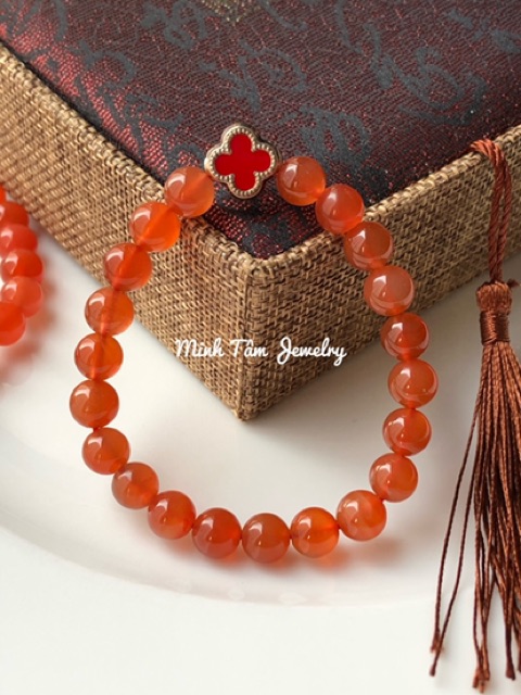 Vòng tay mã não Vip cỏ bốn lá bạc-Minh Tâm Jewelry