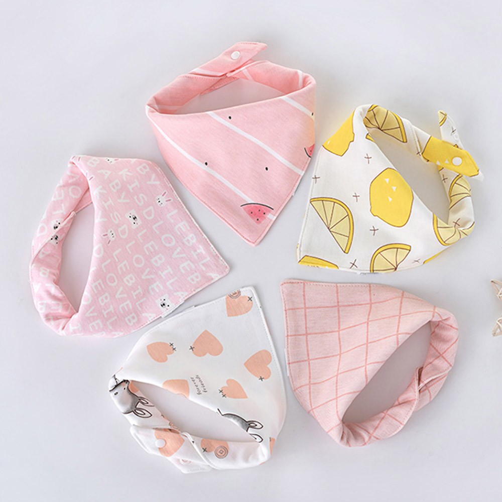 Set 5 Yếm Ăn Cotton In Họa Tiết Hoạt Hình Xinh Xắn Dành Cho Các Bé