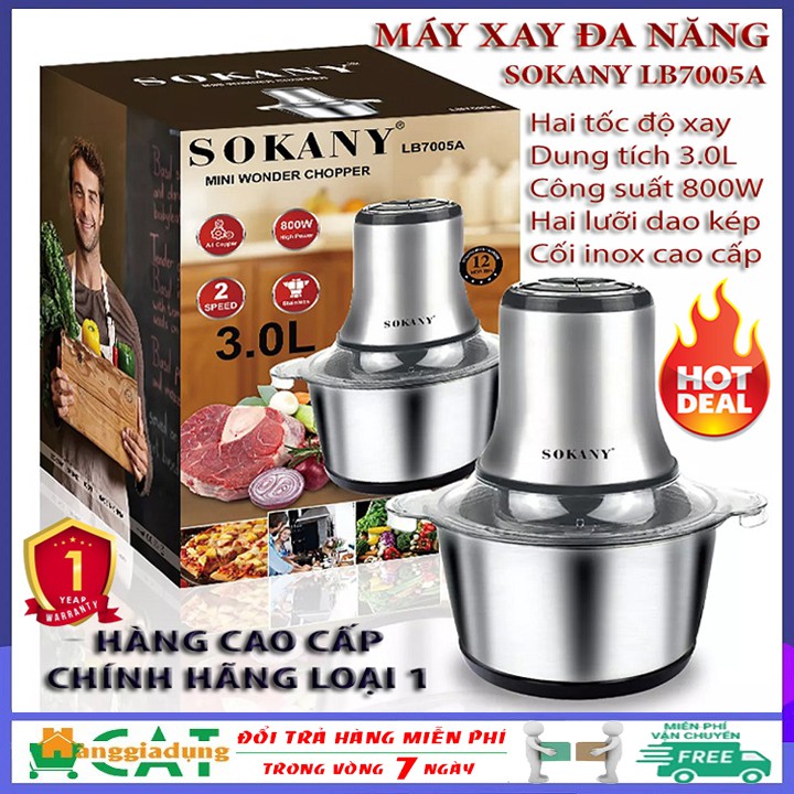 [Freeship] Máy xay thịt cao cấp SOKANY LB7005A hai tốc độ xay, công suất 800W, dung tích 3.0L