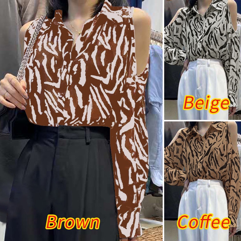 Áo ZANZEA tay dài họa tiết sọc ngựa vằn thời trang dành cho bạn nữ