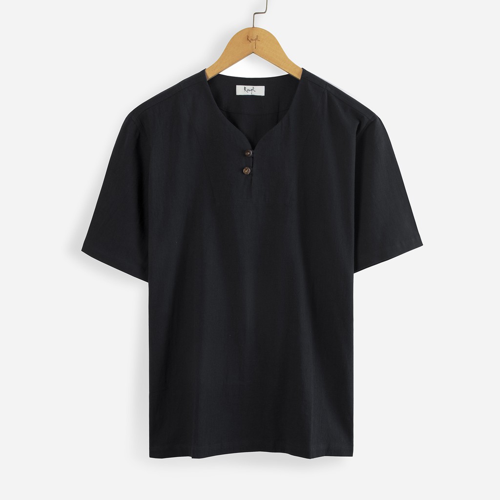 Áo linen chui cộc tay cổ V 2 nút cài Rough | BigBuy360 - bigbuy360.vn