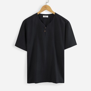 Áo linen cộc tay cổ V 2 nút cài Rough