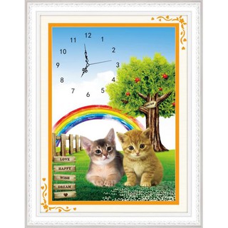 Tranh Thêu Chữ Thập 3D ĐỒNG HỒ Cute Kitten A993 (KHÁCH TỰ THÊU) KT:37X48CM