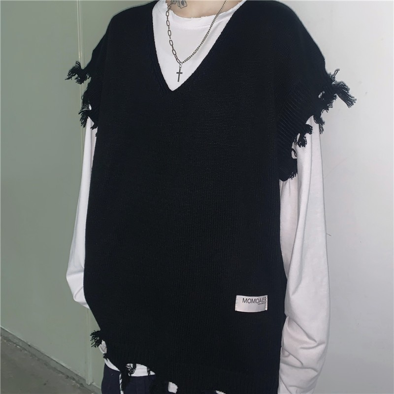 Ao len nữ form rộng hàn quốc, áo sweater nữ form rộng len kiểu gile cổ v phong cách học sinh hàn quốc 2021 | BigBuy360 - bigbuy360.vn