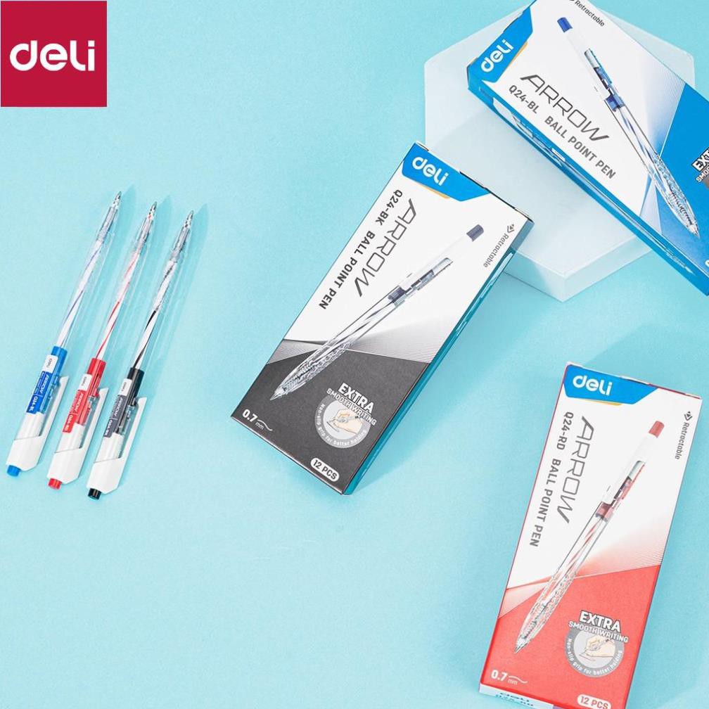 Bút bi mực xanh dầu đầu bấm Deli - ngòi 0.7mm - EQ24 [Deli]