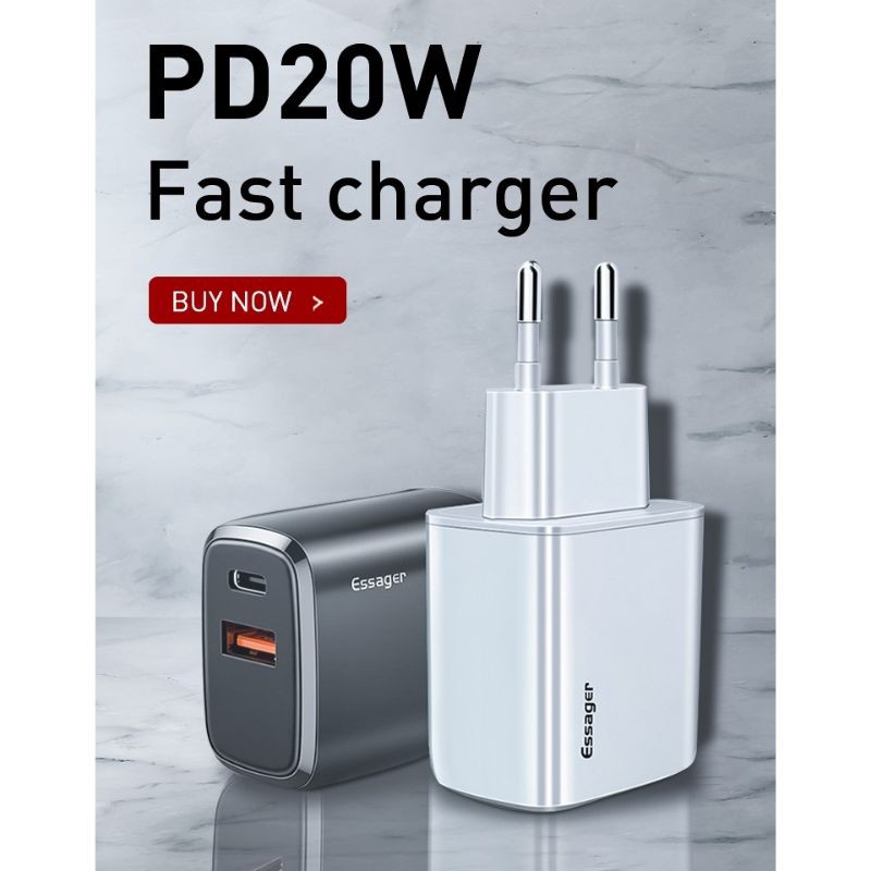 [Mã 2404EL10K giảm 10K đơn 20K] Củ sạc nhanh Essager cổng USB 20W PD3.0 QC3.0 Cho iPhone 12 Pro Mã