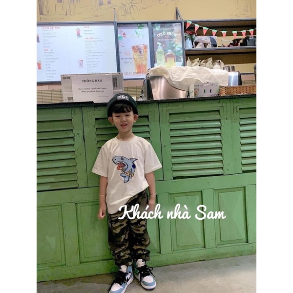 ￼￼￼Áo thun tay lỡ unisex Drew Baby shark new cho bé và gia đình , samyy_vn