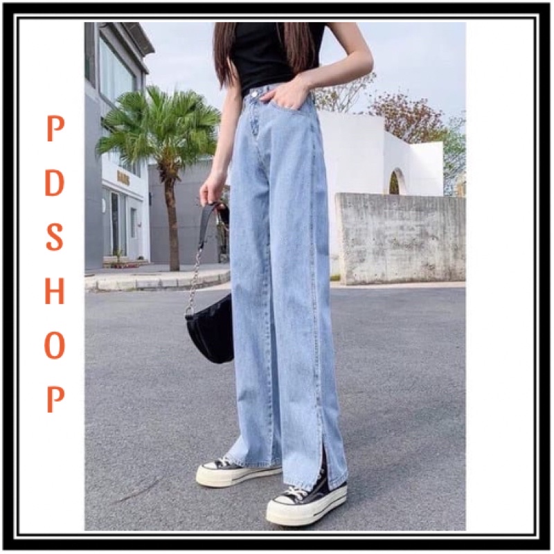 Quần bò ống rộng nữ quần jean suông nữ cạp cao 2021 PDShop