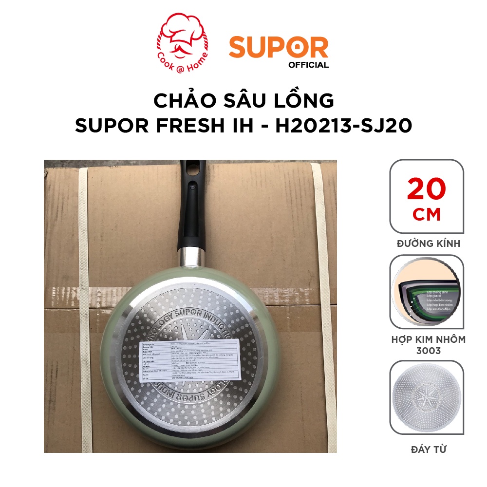 [Mã LIFEHL50K giảm 10% đơn 200K] Chảo sâu lòng Supor Fresh IH Supor H20213-SJ20 H20213-SJ24- màu xanh bơ 20cm, 24cm