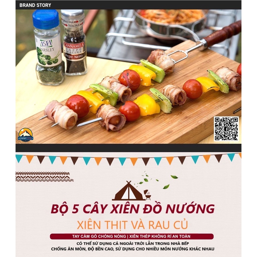 Bộ 5 cây xiên đồ nướng chữ U kèm túi xách CLS cắm trại dã ngoại du lịch